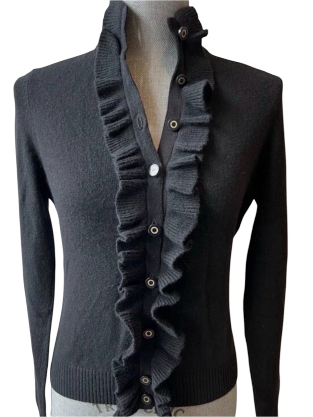 Tory Burch Wool and Cashmere Ruffle-Front Cardigan Sweater by Tory Burch